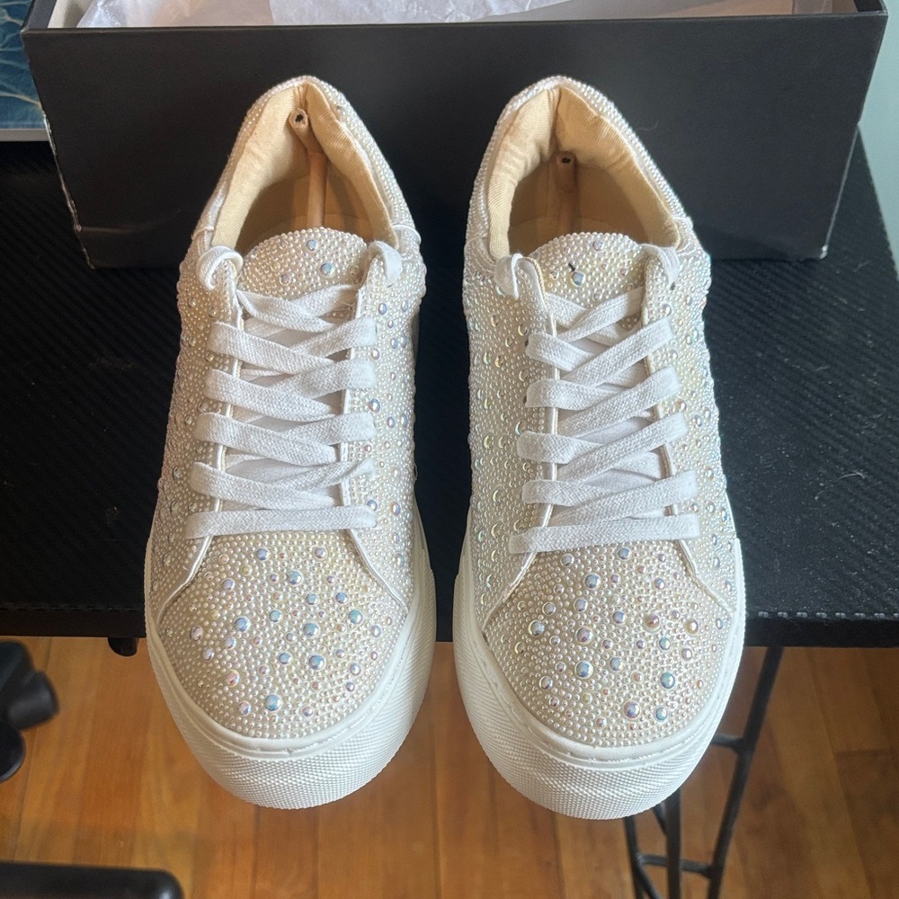 Betsey Johnson White Sparkle Platform Sneakers